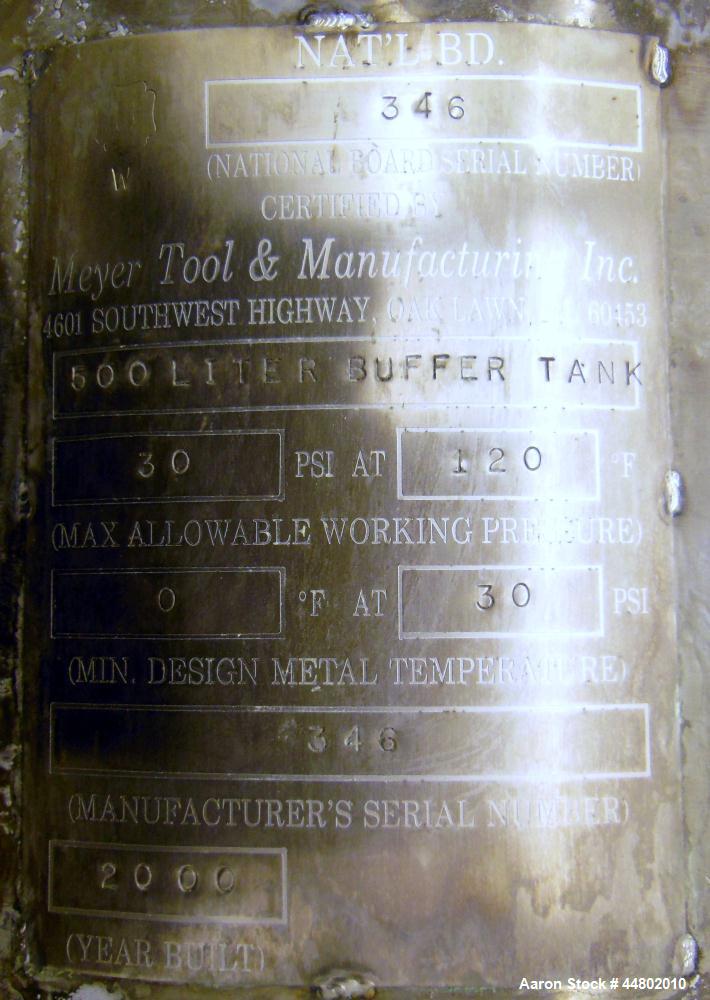 Used 500 Liter Stainless Steel Meyer Tool & Manufacturing Pressure Tank