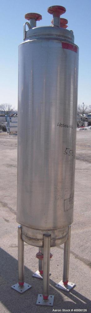 Unused- Mueller Pressure Tank, 50 Gallon, Model "F", 304L Stainless steel, Vertical. 17 1/2" diameter, 68" straight side, dished top and bottom. Internal rated 30 psi at 250 deg F and -20 deg F at 30...