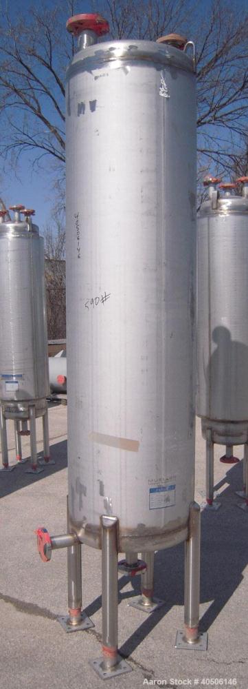 Unused- Mueller Pressure Tank, 150 Gallon, Model "F", 304L Stainless steel, Vertical. 23 1/2" diameter x 80" straight side, dished top and bottom. Internal rated 20 psi at 150 deg.f., and -20 deg.f. ...
