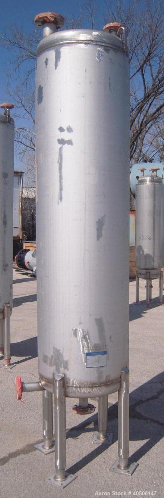 Unused- Mueller Pressure Tank, 150 Gallon, Model "F", 304L Stainless steel, Vertical. 23 1/2" diameter x 80" straight side, dished top and bottom. Internal rated 20 psi at 150 deg.f., and -20 deg.f. ...
