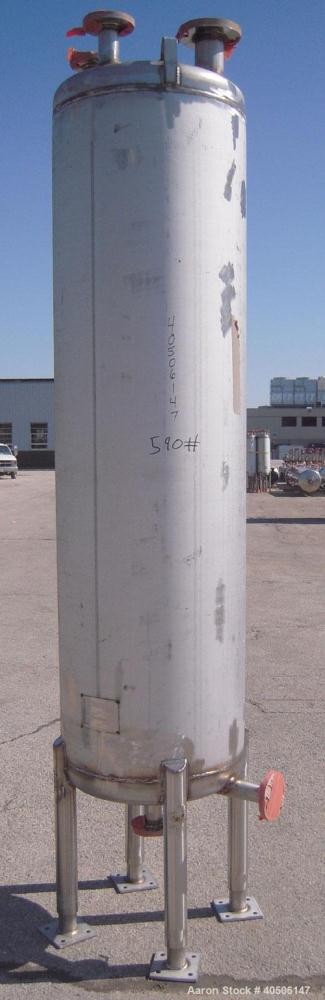 Unused- Mueller Pressure Tank, 150 Gallon, Model "F", 304L Stainless steel, Vertical. 23 1/2" diameter x 80" straight side, dished top and bottom. Internal rated 20 psi at 150 deg.f., and -20 deg.f. ...