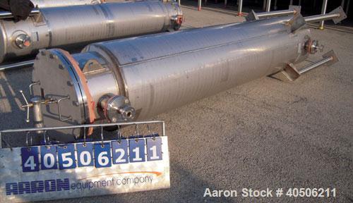 Unused- Mueller Pressure Tank, 263 Gallon, model "F", 304L stainless steel, vertical. 24" diameter x 138" straight side, dished bolt on top with davit arm, dished bottom. Internal rated 75 psi at 302...