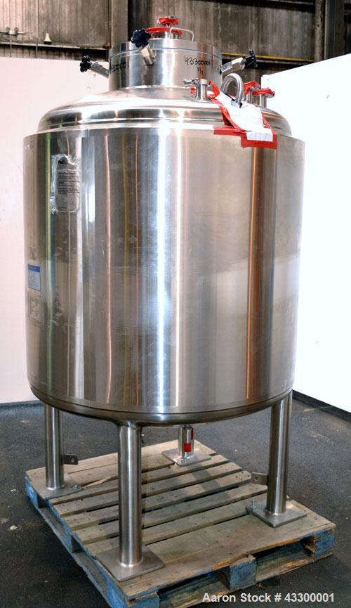 Unused- Mueller WFI Storage Tank, 250 Gallon (946 Liter), Model F, 316L Stainless Steel, Vertical. 42” Diameter x 37” straight side, dished top and bottom. Internal polished, rated 40 psi at 300 degr...