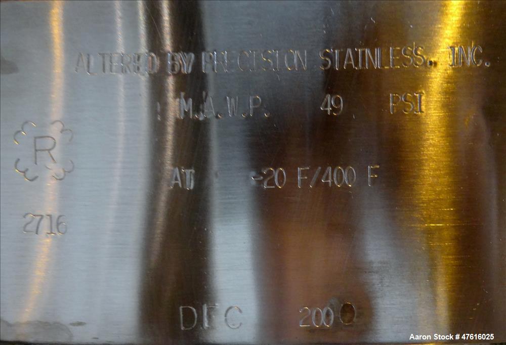 Used Mueller Pressure Tank, Model F,(198 Gallon), 316L Stainless Steel