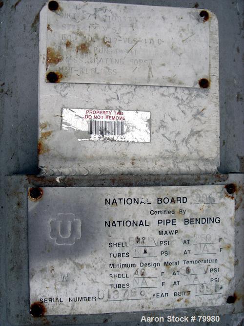 Used National Pipe Bending Pressure Tank, 40 Gallon, 316L Stainless Steel, Vertical. 18" diameter x 54" straight side, dished top, flat bottom. Internal rated 50 PSI/FV at 250 degrees F and 40 degree...