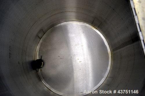 Used Water Cooling Corporation Tank, 100 Gallon, 304 Stainless Steel, Vertical. Approximate 31" diameter x 34" straight side. Flat top with a bolt on hinged cover, 6" sloped bottom. 2" Tri-clamp side...
