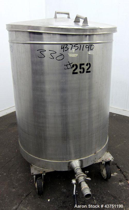 Used Tank, 200 Gallon, 316 Stainless Steel, Vertical. Approximate 38" diameter x 47" straight side. Open top with a 1 piece 304 stainless steel cover, 1/2" sloped bottom. 2-1/4" Side bottom outlet. S...