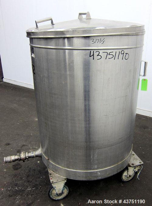 Used Tank, 200 Gallon, 316 Stainless Steel, Vertical. Approximate 38" diameter x 47" straight side. Open top with a 1 piece 304 stainless steel cover, 1/2" sloped bottom. 2-1/4" Side bottom outlet. S...