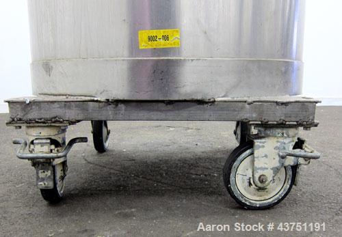 Used Tank, 200 Gallon, 304 Stainless Steel, Vertical.  Approximately 38" diameter x 47" straight side.  Open top with a 1 piece cover, 1/2" sloped bottom. 2-1/4" Side bottom outlet.  Skirt mounted wi...