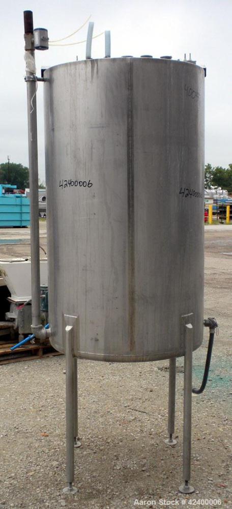 Used Tank, 270 Gallon, 304 Stainless Steel, Vertical. 36" Diameter x 60" straight side. Flat top with a 1/2 hinged cover, slight coned bottom. Openings top (2) 1", (4) 2" tri-clamp. 2-1/2" Tri-clamp ...