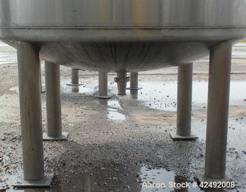 Used Tank, 440 Gallon, 304 Stainless Steel, Vertical. 48" Diameter x 52" straight side. Open top with a 2 piece cover, 1/2 bolt on, 1/2 clamp, dished bottom. Off center top entering Lightnin agitator...