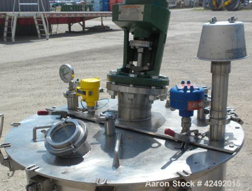 Used Tank, 80 Gallon, 304 Stainless Steel, Vertical. 30" Diameter x 24" straight side. Open top with a 2 piece cover, 1/2 bolt on, 1/2 clamp, dished bottom. Off center top entering Lightnin air opera...