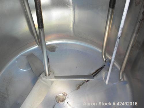 Used Tank, 80 Gallon, 304 Stainless Steel, Vertical. 30" Diameter x 24" straight side. Open top with a 2 piece cover, 1/2 bolt on, 1/2 clamp, dished bottom. Off center top entering Lightnin air opera...