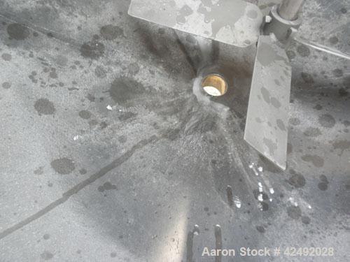 Used Tank, 250 Gallon, 304 Stainless Steel, Vertical. 48" Diameter x 28" straight side. Open top with a 2 piece cover, 1/2 bolt on, 1/2 clamp, dished bottom. Off center top entering Lightnin air oper...