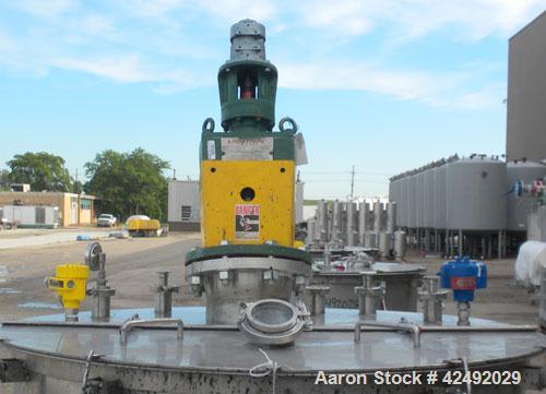 Used Tank, 250 Gallon, 304 Stainless Steel, Vertical. 48" Diameter x 28" straight side. Open top with a 2 piece cover, 1/2 bolt on, 1/2 clamp, dished bottom. Off center top entering Lightnin air oper...