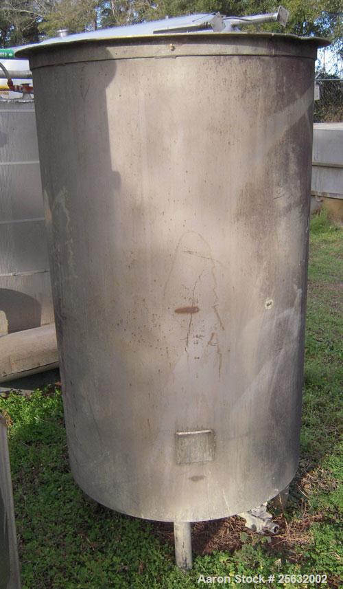 Used- Tank, 260 Gallon, Stainless Steel, Vertical. 35" diameter x 60" straight side. Flat top, no cover, dish bottom. 1-1/2"...