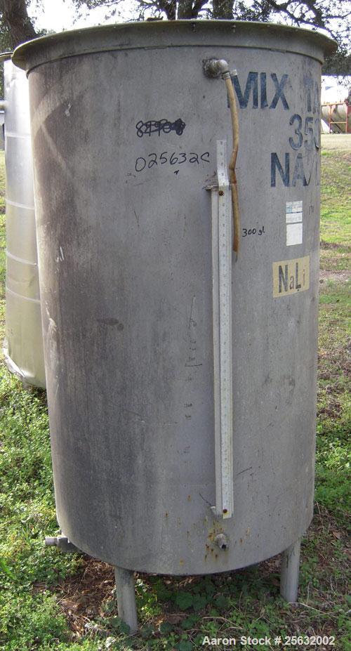 Used- Tank, 260 Gallon, Stainless Steel, Vertical. 35" diameter x 60" straight side. Flat top, no cover, dish bottom. 1-1/2"...