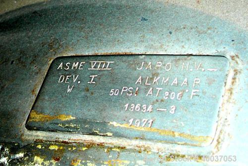 Used Javo N.V. Alkmaar Pressure Tank, 100 gallon, 304 stainless steel, vertical. 30'' diameter x 30'' straight side, dished top and bottom. Internal rated 50 psi at 300 deg F. 15'' top manway with co...