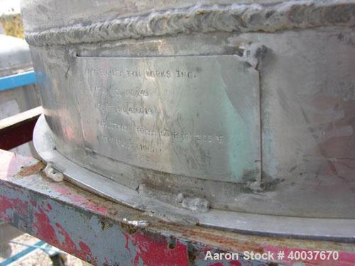 Used Buckley Iron Works Pressure Tank, 100 gallon, stainless steel, vertical. 30'' diameter x 28'' straight side, dished top and bottom. Internal rated 50 psi at 300 deg F. Openings: top approximate ...