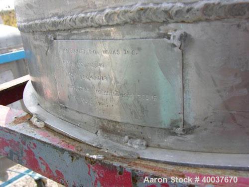 Used- Buckley Iron Works Pressure Tank, 100 gallon, stainless steel, vertical. 30'' diameter x 28'' straight side, dished to...