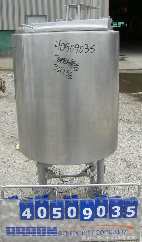 Used- Tank, 100 gallon, 321 stainless steel, vertical. 30" diameter x 35" straight side. Flat top with 1/2 hinged cover, slo...