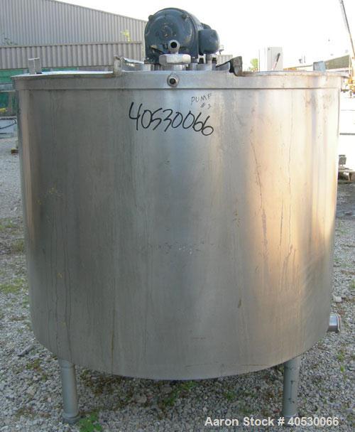 Used Tank, 425 gallon, 316 stainless steel, vertical. Approximately 54" diameter x 44" straight side. Open top with (2) 1/3 covers, sloped bottom. Fixed stainless steel agitator bridge. Off center to...