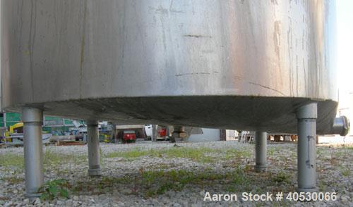 Used Tank, 425 gallon, 316 stainless steel, vertical. Approximately 54" diameter x 44" straight side. Open top with (2) 1/3 covers, sloped bottom. Fixed stainless steel agitator bridge. Off center to...