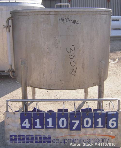 Used Tank, Approximately 200 Gallon, 316 Stainless Steel, Vertical. 45" diameter x 30" straight side. Flat top with 2 piece hinged cover, Slight dish bottom. 1 1/2" sanitary center bottom outlet. Mou...