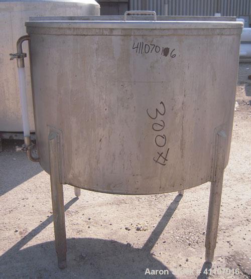 Used Tank, Approximately 200 Gallon, 316 Stainless Steel, Vertical. 45" diameter x 30" straight side. Flat top with 2 piece hinged cover, Slight dish bottom. 1 1/2" sanitary center bottom outlet. Mou...