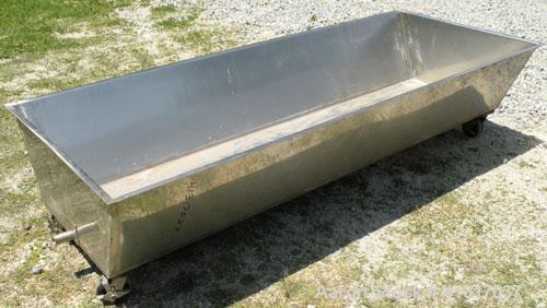 Used Trough/Tank, 150 Gallon, 316 Stainless Steel Horizontal. Trough measures approximately 94" long x 24" wide x 16" deep. 1 1/2" tri-clamp end bottom outlet. Mounted on casters.