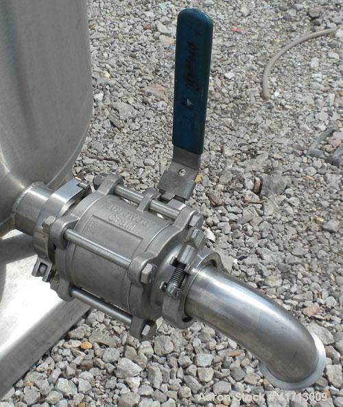 Used Lewis Process Systems Tank, 60 Gallon, 304 Stainless Steel, Vertical. 22" diameter x 36" straight side. Flat open top with removable cover, sloped bottom. 2" sanitary side bottom outlet. Mounted...