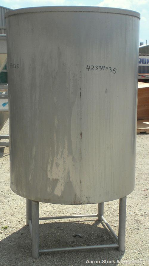 Used Tank, Approximately 450 Gallon, 304 Stainless Steel, Vertical. 45" Diameter x 60" straight side, open top, no cover, slight cone bottom. 3" Sanitary center bottom outlet. Approximate 13" dischar...