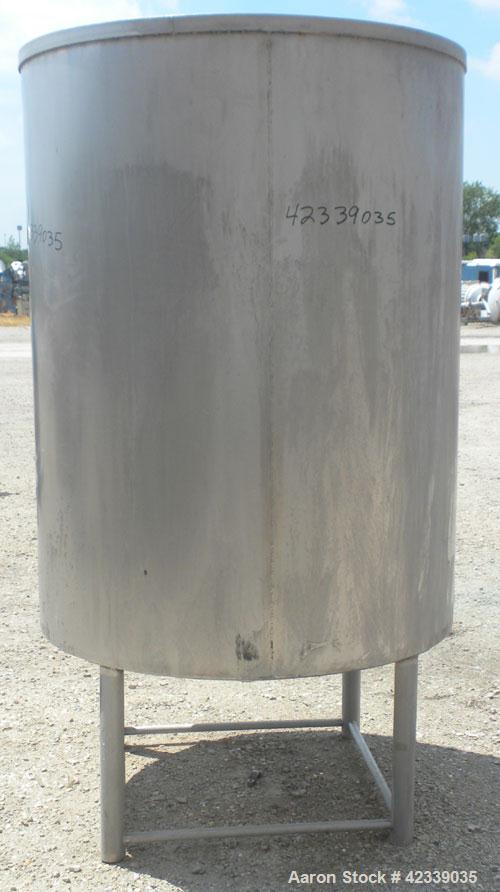Used Tank, Approximately 450 Gallon, 304 Stainless Steel, Vertical. 45" Diameter x 60" straight side, open top, no cover, slight cone bottom. 3" Sanitary center bottom outlet. Approximate 13" dischar...