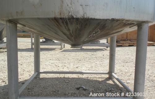 Used Tank, Approximately 450 Gallon, 304 Stainless Steel, Vertical. 45" Diameter x 60" straight side, open top, no cover, slight cone bottom. 3" Sanitary center bottom outlet. Approximate 13" dischar...