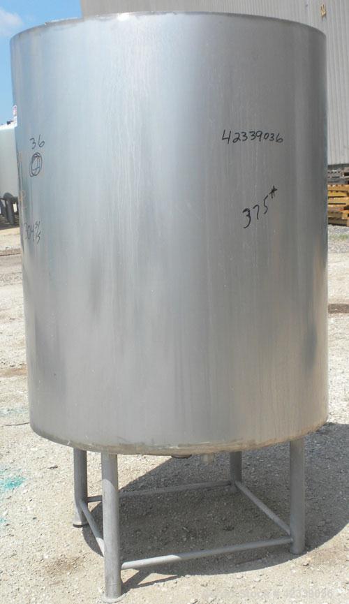 Used Tank, Approximately 450 Gallon, 304 Stainless Steel, Insulated, Vertical. 45" Diameter x 60" straight side, open top, no cover, slight cone bottom. 3" Sanitary center bottom outlet. Approximate ...