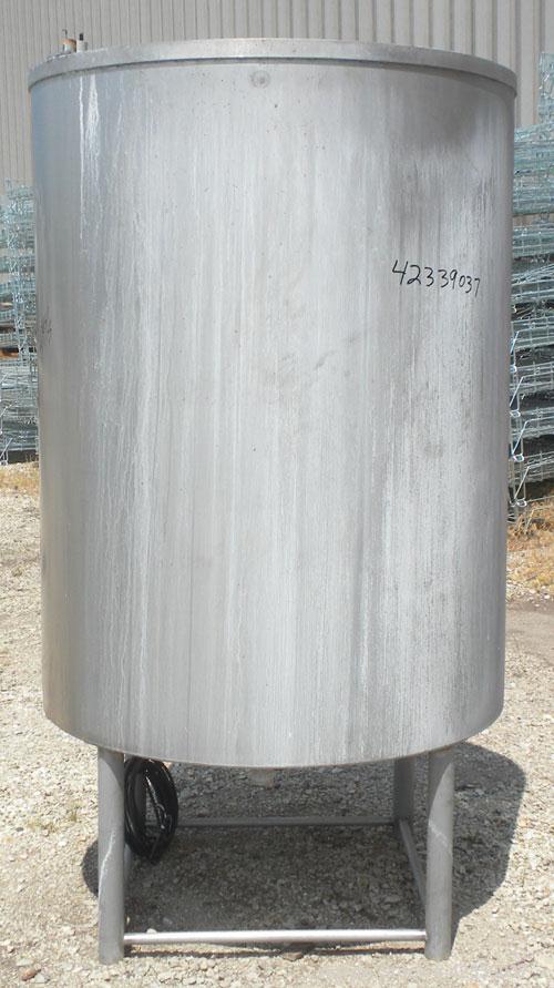 Used Tank, Approximate 450 Gallon, 304 Stainless Steel, Vertical. 45" Diameter x 60" straight side, open top, no cover, slight cone bottom. 3" Sanitary center bottom outlet. Approximate 13" discharge...