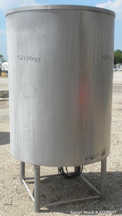 Used Tank, Approximate 450 Gallon, 304 Stainless Steel, Vertical. 45" Diameter x 60" straight side, open top, no cover, slight cone bottom. 3" Sanitary center bottom outlet. Approximate 13" discharge...