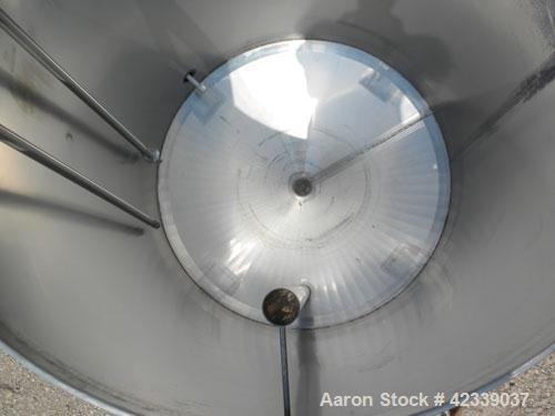 Used Tank, Approximate 450 Gallon, 304 Stainless Steel, Vertical. 45" Diameter x 60" straight side, open top, no cover, slight cone bottom. 3" Sanitary center bottom outlet. Approximate 13" discharge...