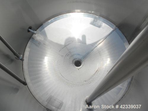 Used Tank, Approximate 450 Gallon, 304 Stainless Steel, Vertical. 45" Diameter x 60" straight side, open top, no cover, slight cone bottom. 3" Sanitary center bottom outlet. Approximate 13" discharge...