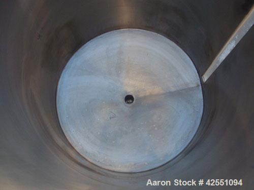 Used Tank, 30 Gallon, Stainless Steel. Approximate 18" diameter x 28" straight side, open top with cover, dished bottom, 1" center bottom outlet, on stainless steel legs with casters.