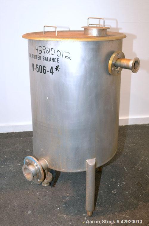 Tank, 65 Gallon, 304 Stainless Steel, Vertical. 24-1/2’’ Diameter x 33’’ straight side. Flat open top with a 1 piece cover, sloped bottom. Openings side 2’’, 2-1/2’’ tri-clamp, 3’’ side bottom outlet...