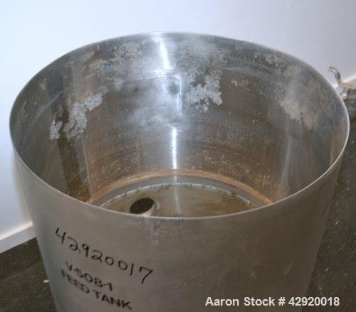 Used Tank, 110 Gallon, 304 Stainless Steel, Vertical. 30 Diameter x 36 straight side. Flat open top with a 1 piece cover, sloped bottom. Openings side 2 tri-clamp, 3 tri-clamp, 4 tri-clamp, 4 side bo...