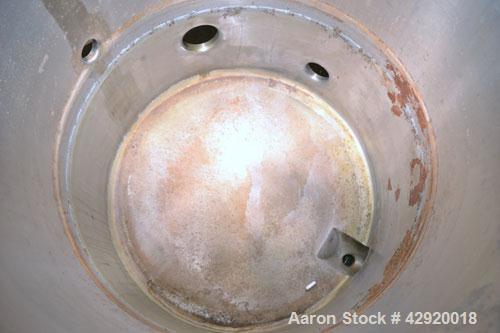Used Tank, 110 Gallon, 304 Stainless Steel, Vertical. 30 Diameter x 36 straight side. Flat open top with a 1 piece cover, sloped bottom. Openings side 2 tri-clamp, 3 tri-clamp, 4 tri-clamp, 4 side bo...