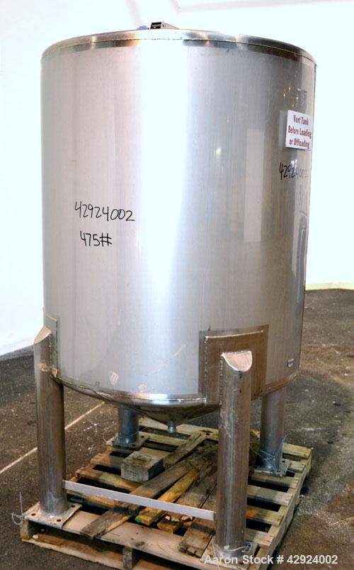 Used Sanitary Stainless Welding Tank, 325 Gallon, 304 Stainless Steel, Vertical. Approximate 44’’ diameter x 48’’ straight side. Flat top, coned bottom. Openings top (2) 1-1/2’’ tri-clamp, 15’’ man w...