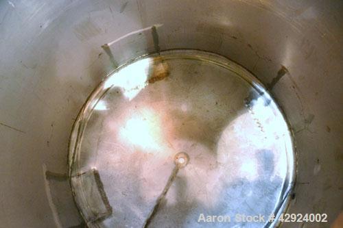 Used Sanitary Stainless Welding Tank, 325 Gallon, 304 Stainless Steel, Vertical. Approximate 44’’ diameter x 48’’ straight side. Flat top, coned bottom. Openings top (2) 1-1/2’’ tri-clamp, 15’’ man w...