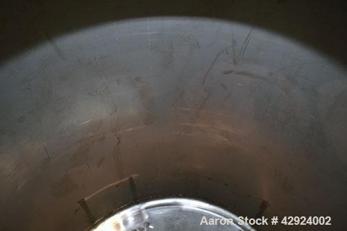 Used Sanitary Stainless Welding Tank, 325 Gallon, 304 Stainless Steel, Vertical. Approximate 44’’ diameter x 48’’ straight side. Flat top, coned bottom. Openings top (2) 1-1/2’’ tri-clamp, 15’’ man w...