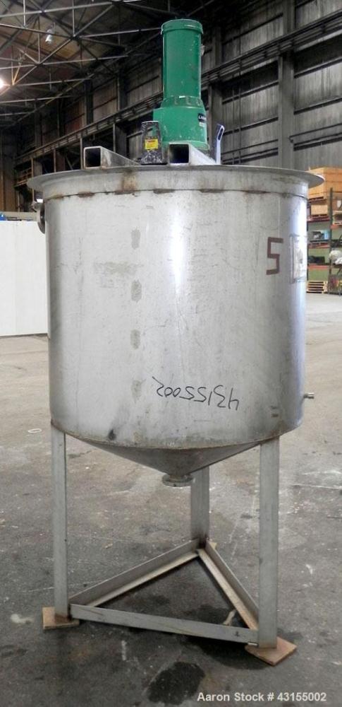 Used- Tank, 275 Gallon, 304 Stainless Steel, Vertical. Approximate 44-3/4" diameter x 40" straight side, open top, no cover,...