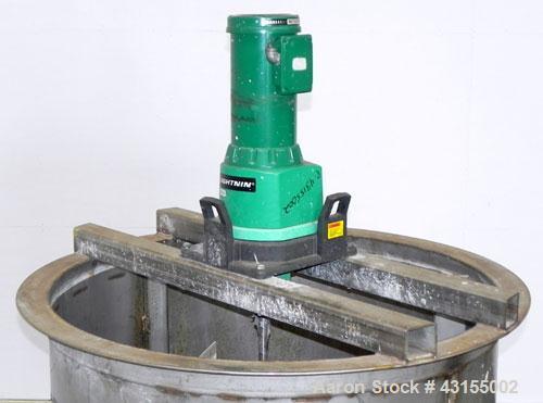 Used Tank, 275 Gallon, 304 Stainless Steel, Vertical. Approximate 44-3/4" diameter x 40" straight side, open top, no cover, coned bottom. Welded stainless steel agitator bridge. Top mounted Lightnin ...