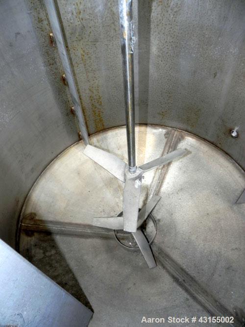 Used Tank, 275 Gallon, 304 Stainless Steel, Vertical. Approximate 44-3/4" diameter x 40" straight side, open top, no cover, coned bottom. Welded stainless steel agitator bridge. Top mounted Lightnin ...