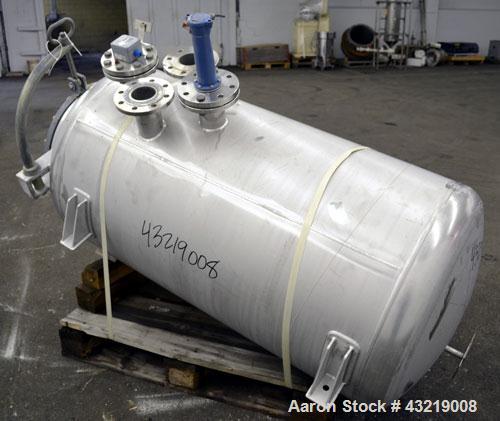 Used Inox-Maurer AG Tank, 760 Liter (200 Gallon), 316L Stainless Steel, Horizontal. Approximate 31” diameter x 51” straight side, dished ends. Internal rated -1/2 bar (-14.50/29 psi) at 120 degrees C...